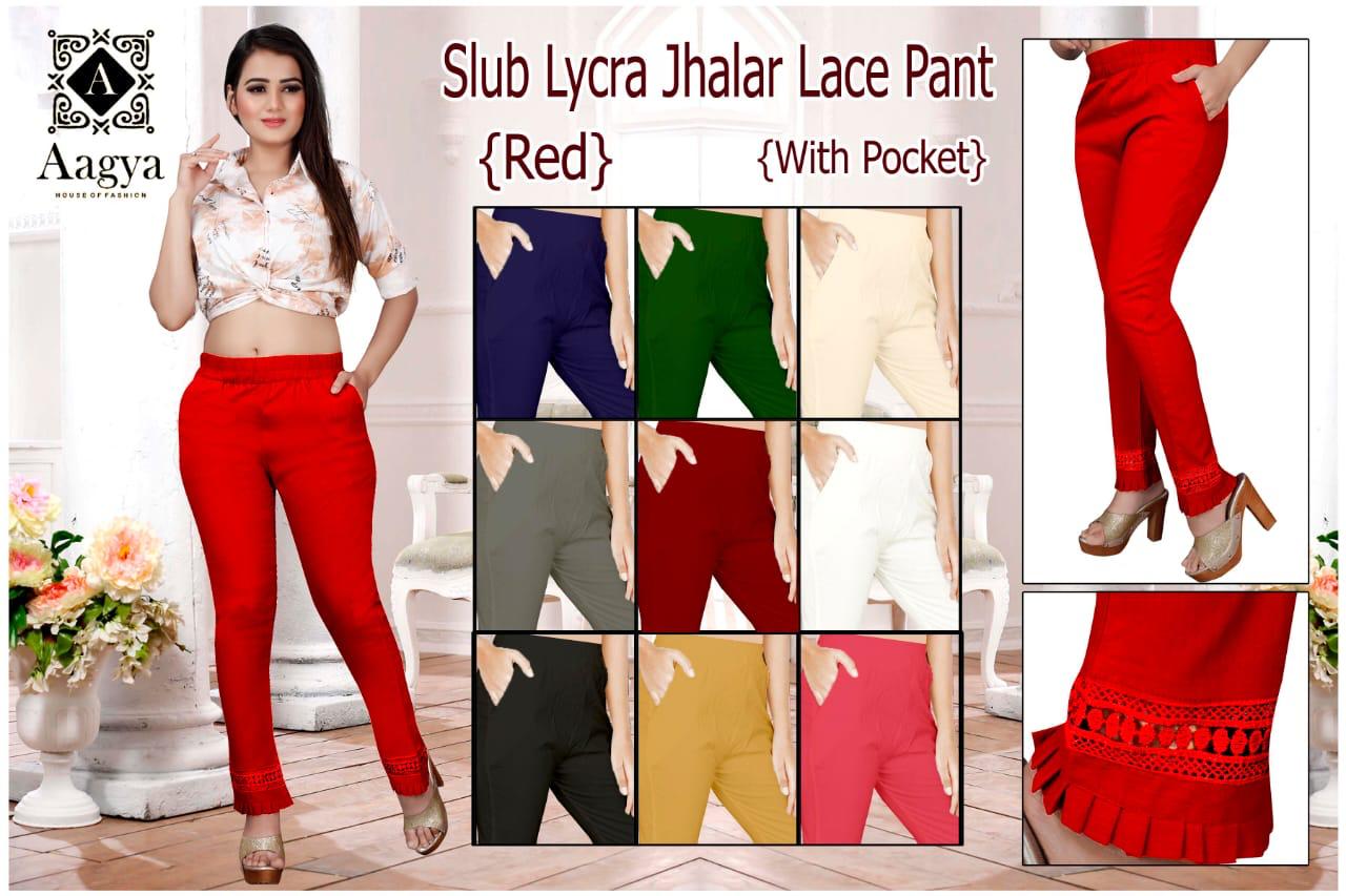 Aagya Jhalar latest Fancy Designer Lace Pant Rayon Strechable Bottom Wear